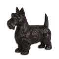 A CAST IRON FIGURINE OF A BLACK SCOTTISH TERRIER
