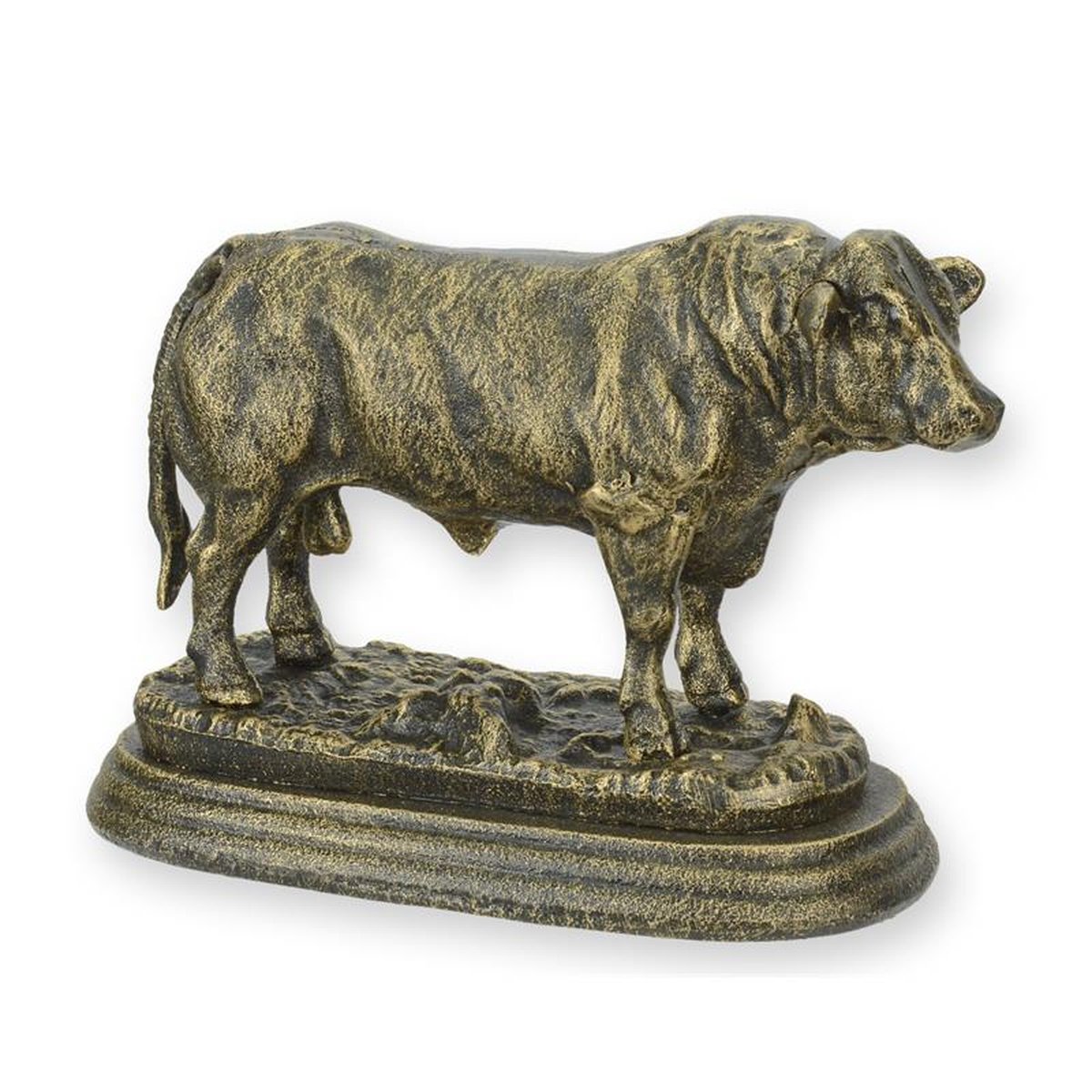 A CAST IRON FIGURINE OF A BULL