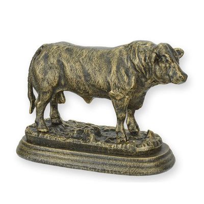 A CAST IRON FIGURINE OF A BULL
