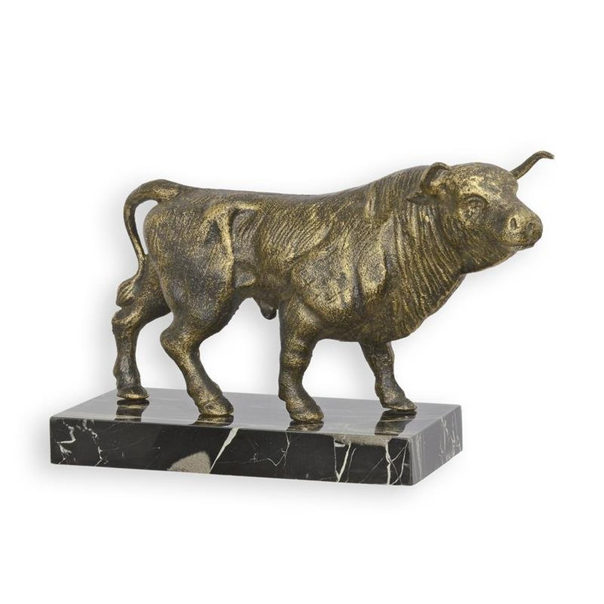 A Cast Iron Figurine of a Bull on Marble Base