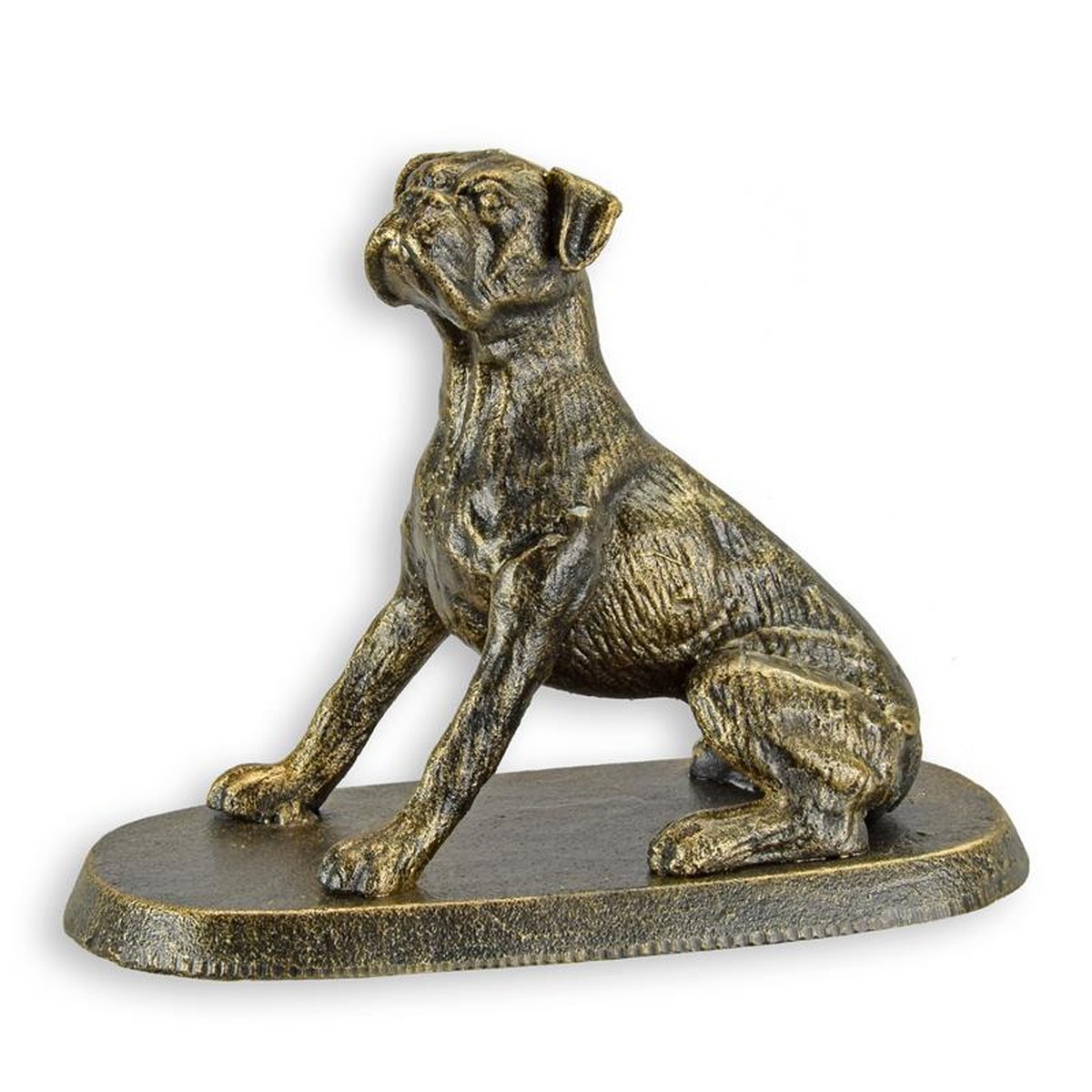 A CAST IRON FIGURINE OF A BULLDOG