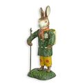 A CAST IRON FIGURINE OF A BUNNY WITH BASKET ON HIS BACK