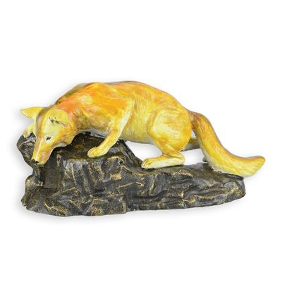 A CAST IRON FIGURINE OF A CRAWLING FOX