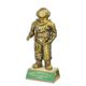 A CAST IRON FIGURINE OF A DIVER ON WOODEN BASE