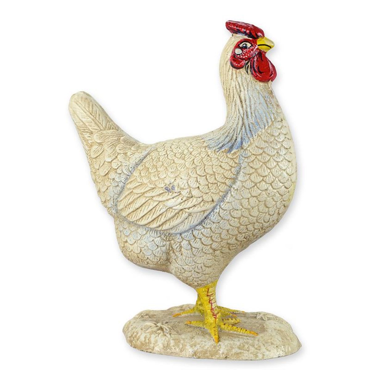 A CAST IRON FIGURINE OF A HEN