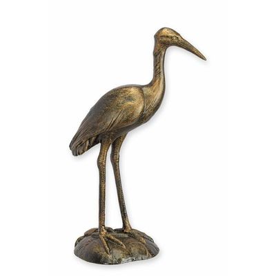 A CAST IRON FIGURINE OF A HERON