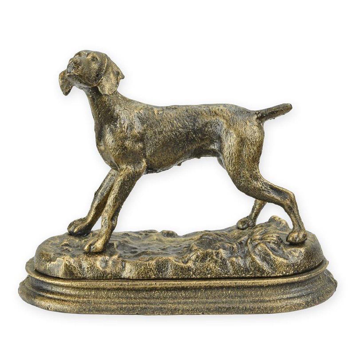 A CAST IRON FIGURINE OF A HOUND