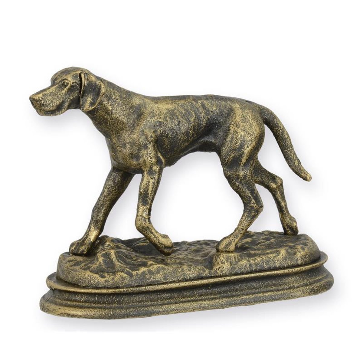 A CAST IRON FIGURINE OF A HOUND
