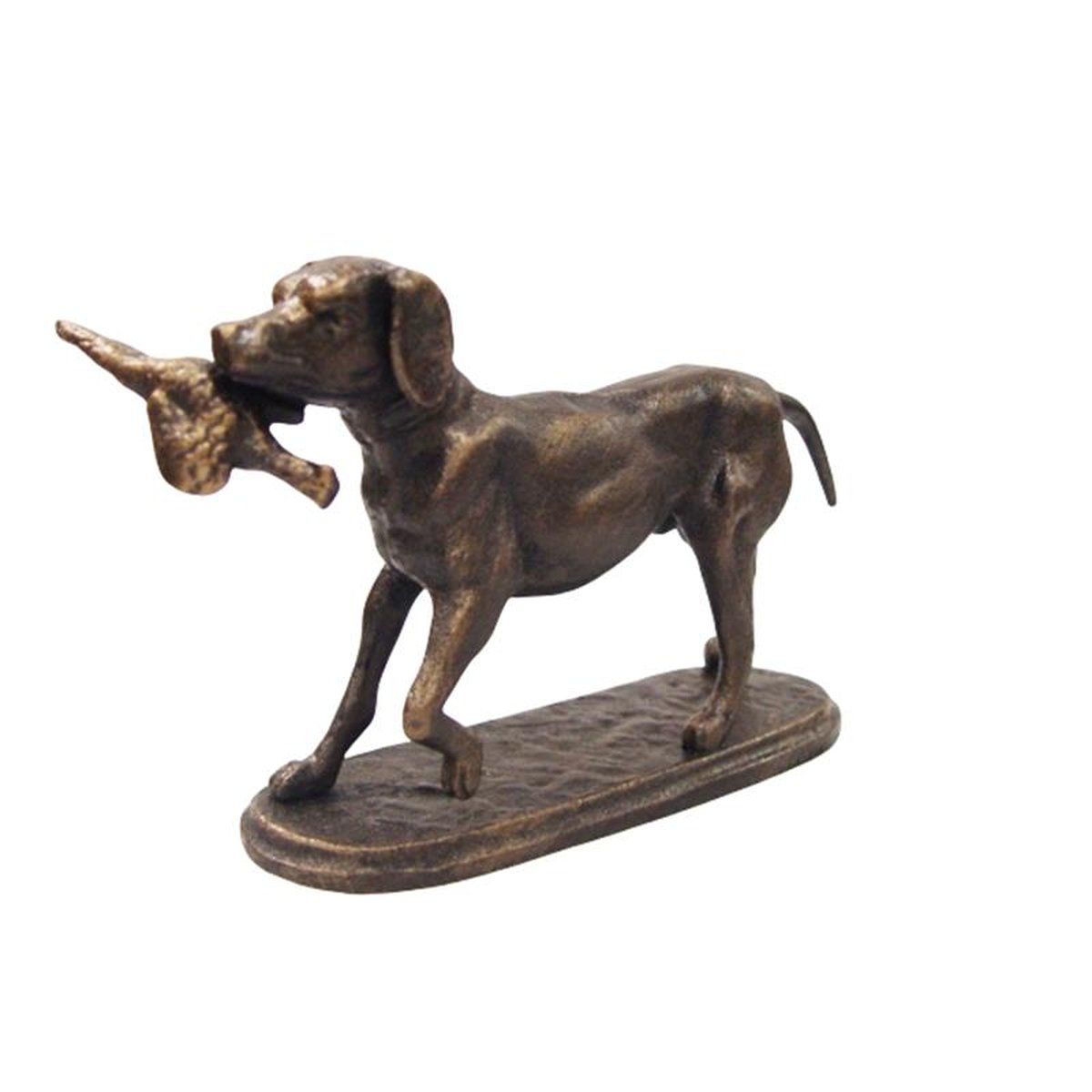 A CAST IRON FIGURINE OF A HOUND WITH PHEASANT