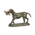 A CAST IRON FIGURINE OF A HOUND WITH PHEASANT