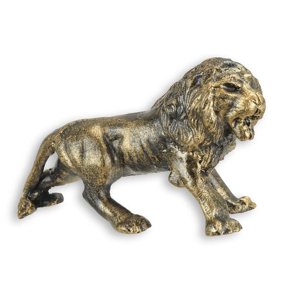 A CAST IRON FIGURINE OF A LION