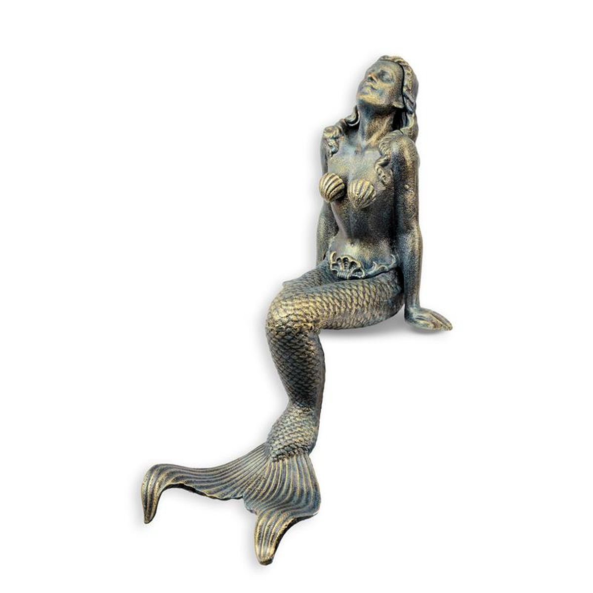 A CAST IRON FIGURINE OF A MERMAID