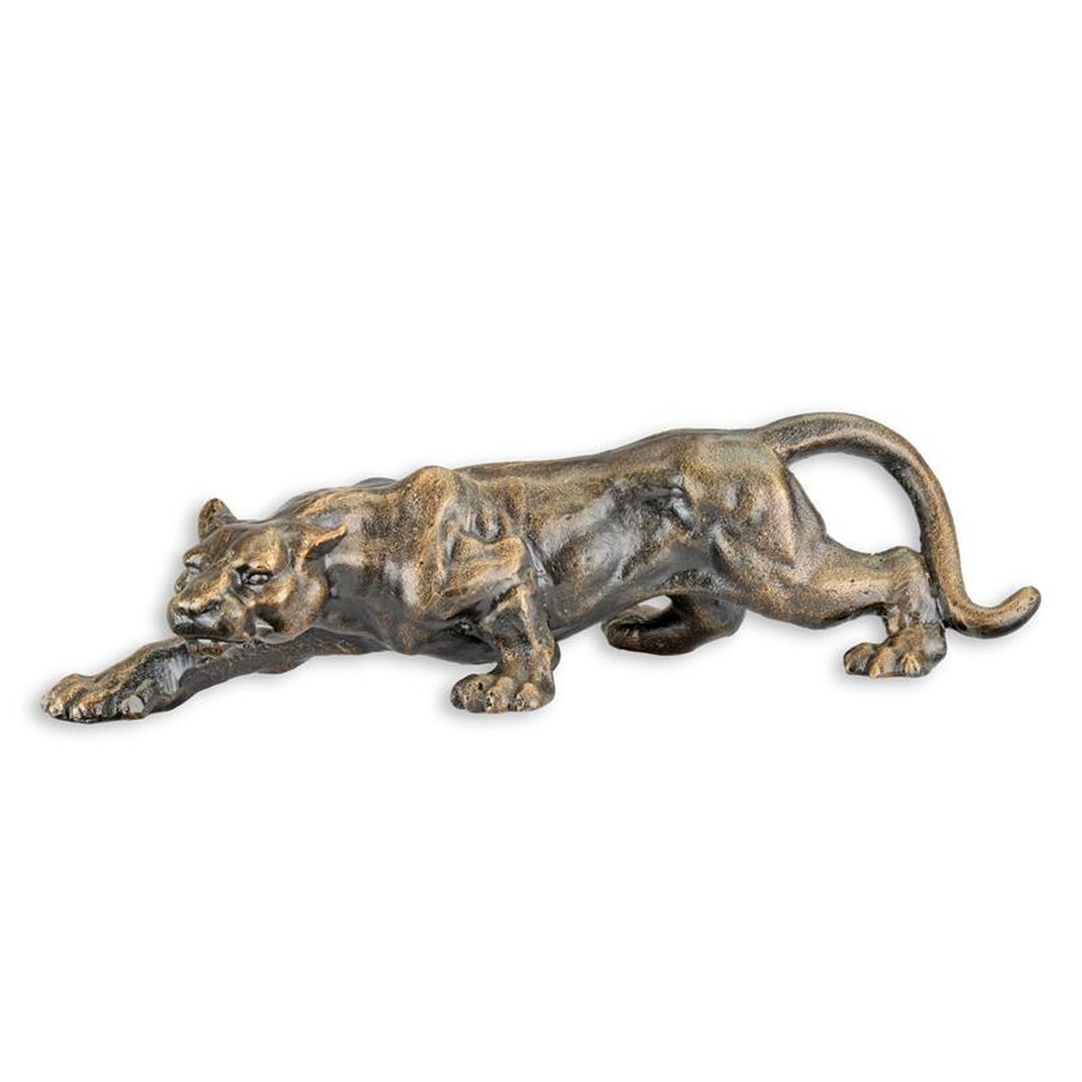 A CAST IRON FIGURINE OF A PANTHER