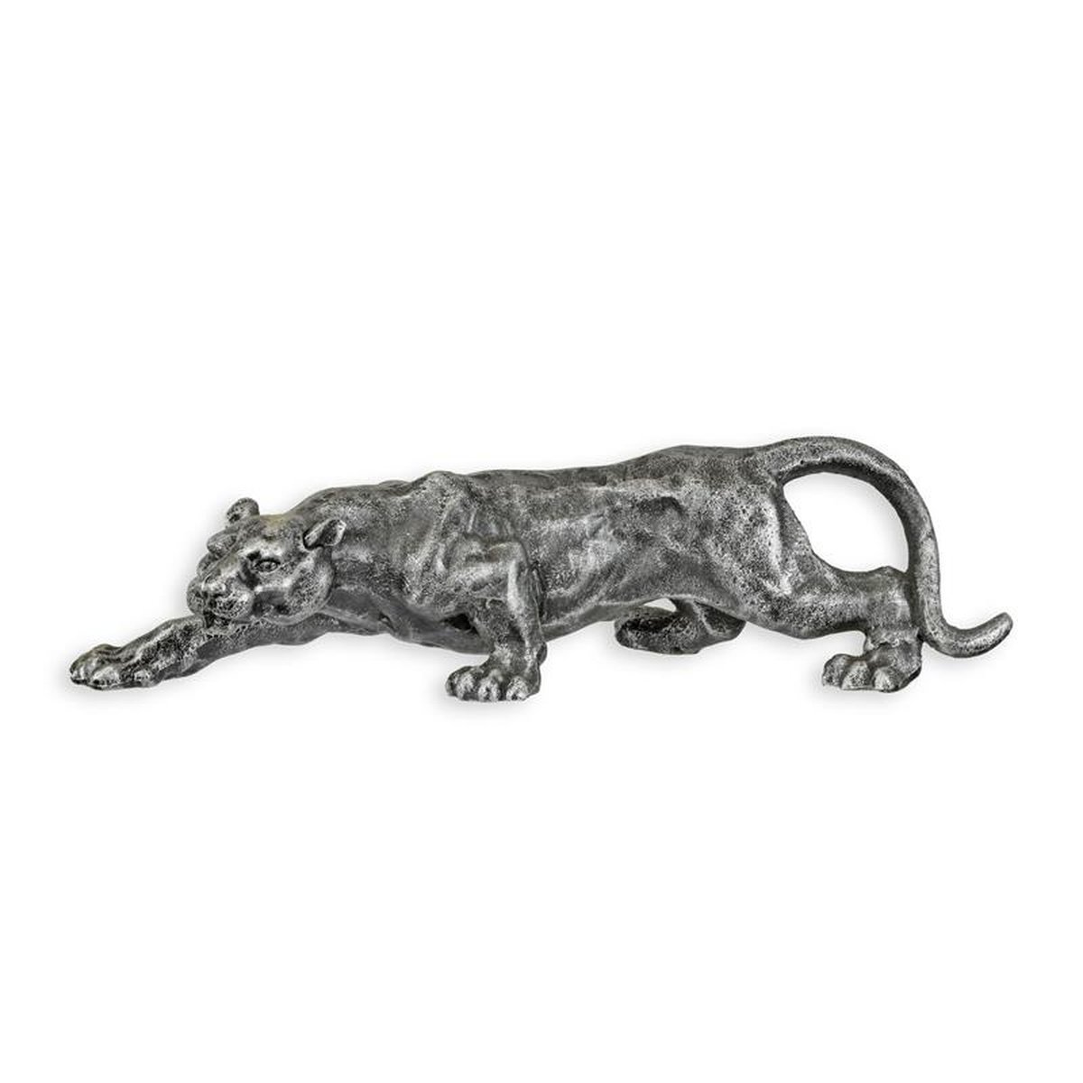 A CAST IRON FIGURINE OF A PANTHER - OLD SILVER