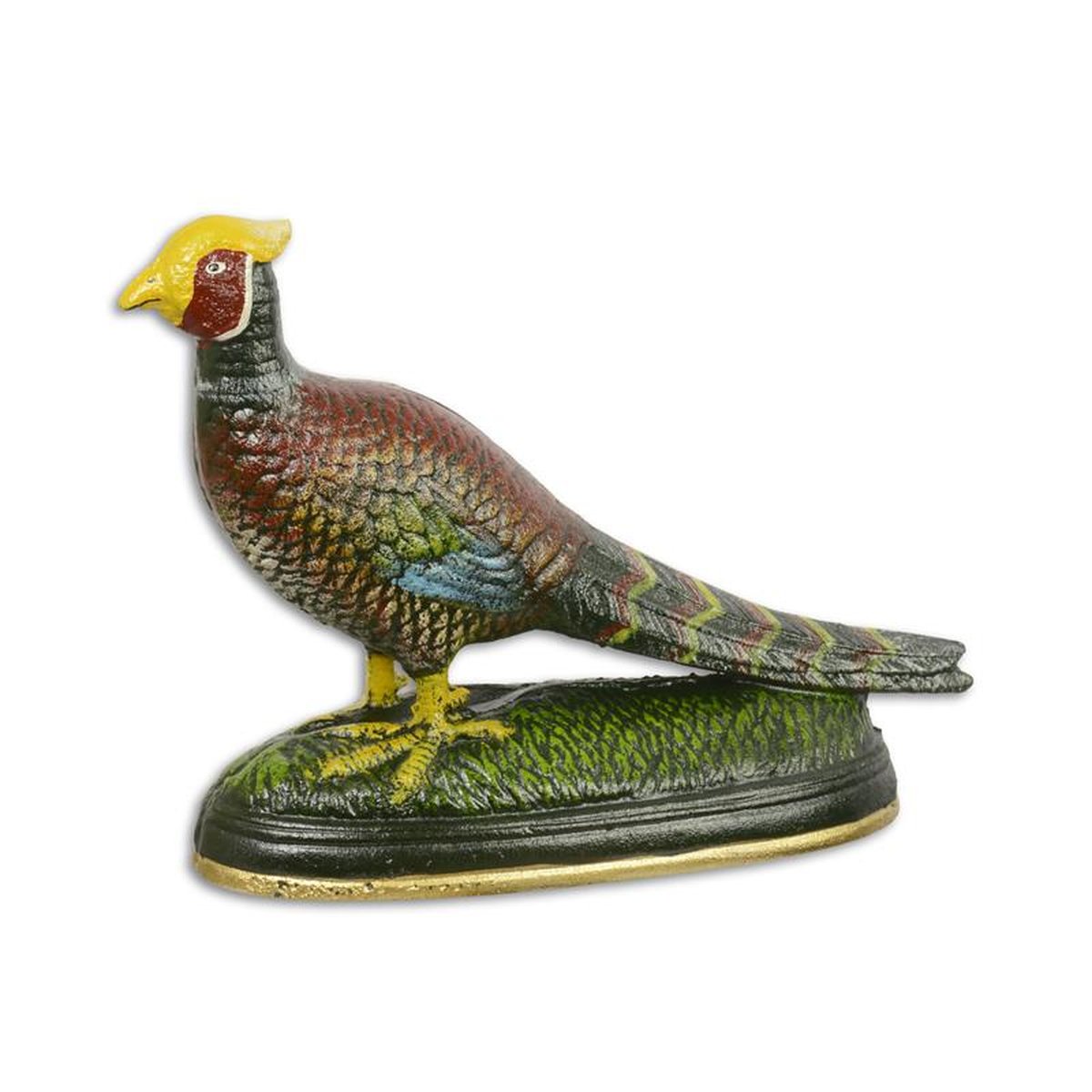 A CAST IRON FIGURINE OF A PHEASANT