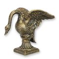 A CAST IRON FIGURINE OF A SWAN ON A BASE - BRONZE FINISH