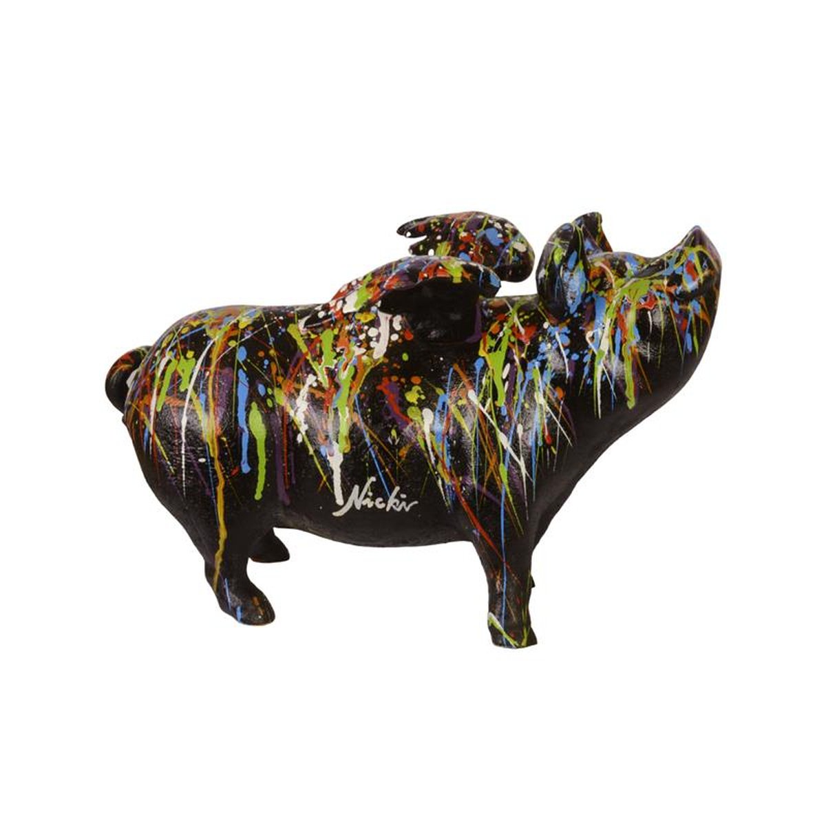 A CAST IRON FLYIN PIG BANK - DRIP ART. BLACK