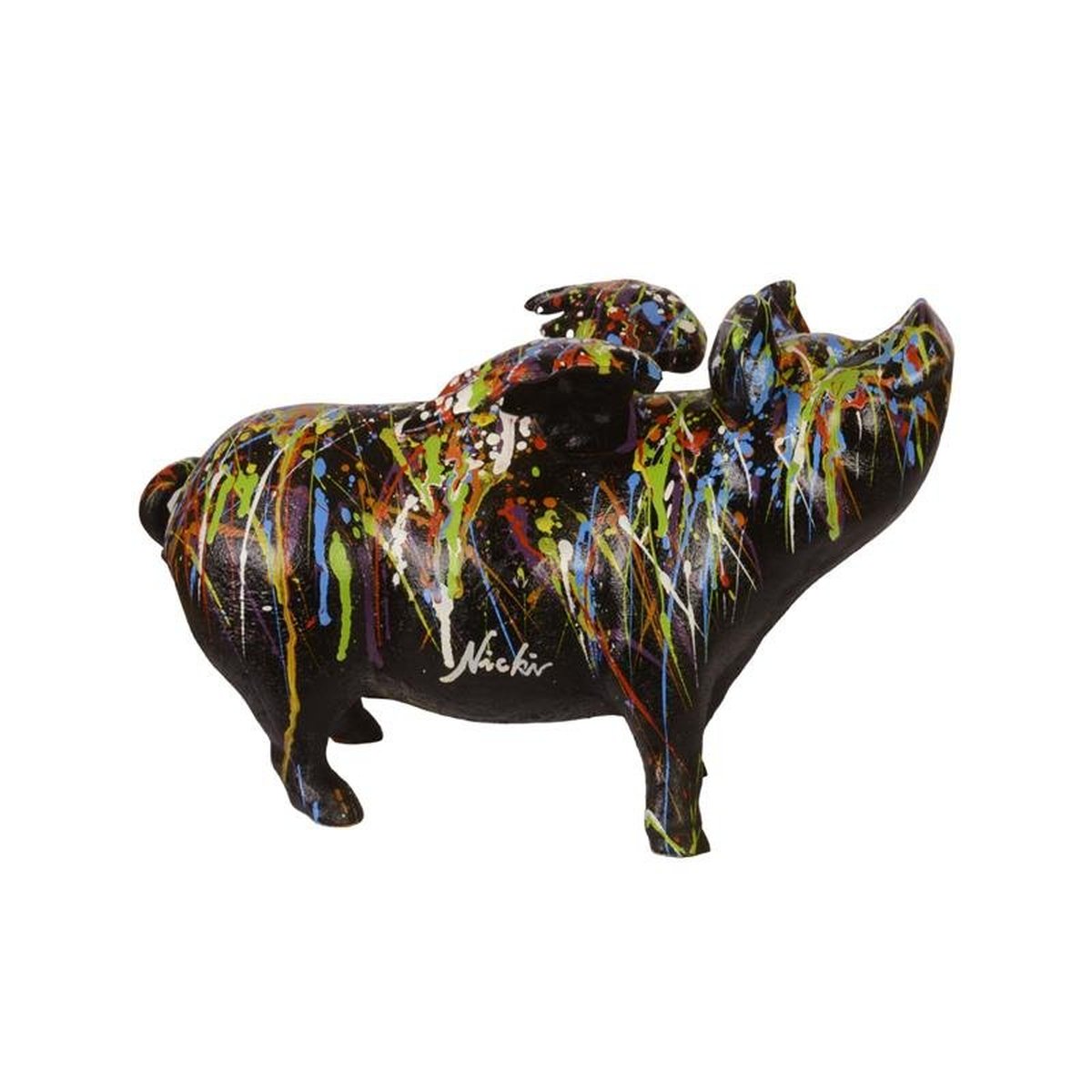 A Cast Iron Flyin Pig Bank - Drip Art. Black