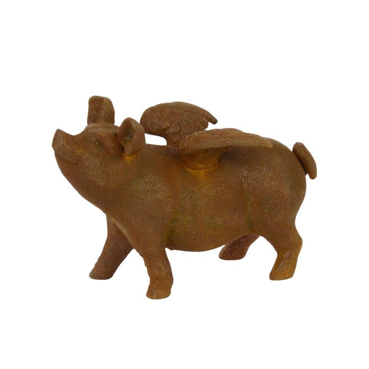 A CAST IRON FLYING PIG BANK, RUSTY
