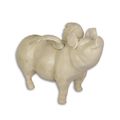 A CAST IRON FLYING PIG BANK, WHITE