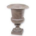 A CAST IRON GARDEN URN - BROWN