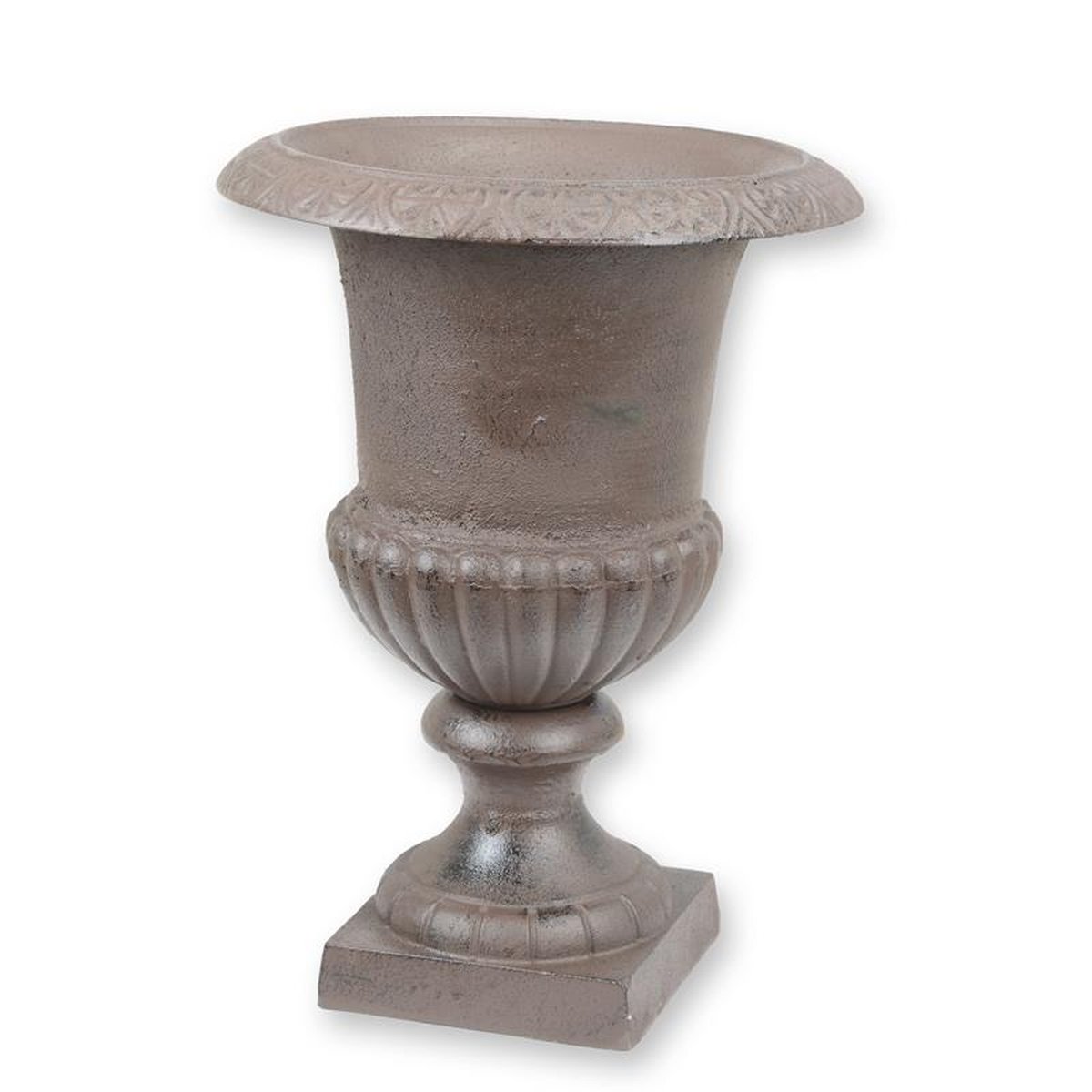 A CAST IRON GARDEN URN - BROWN