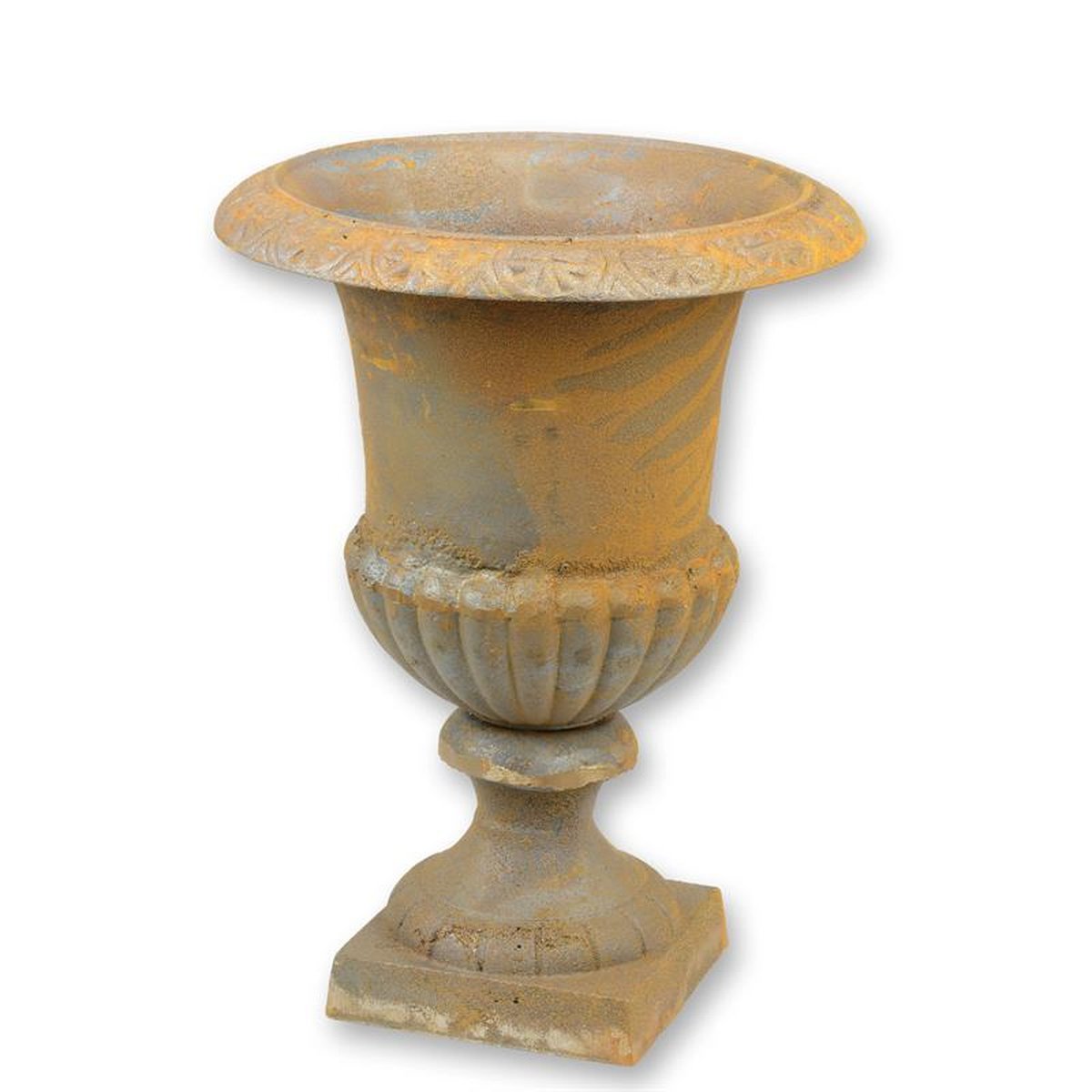 A CAST IRON GARDEN URN - RUST
