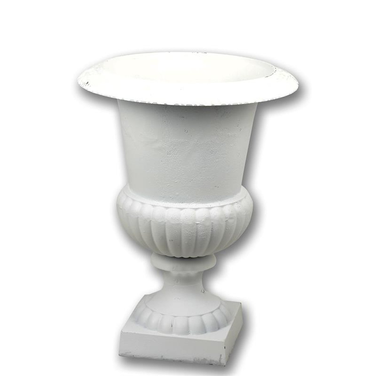 A CAST IRON GARDEN URN - WHITE