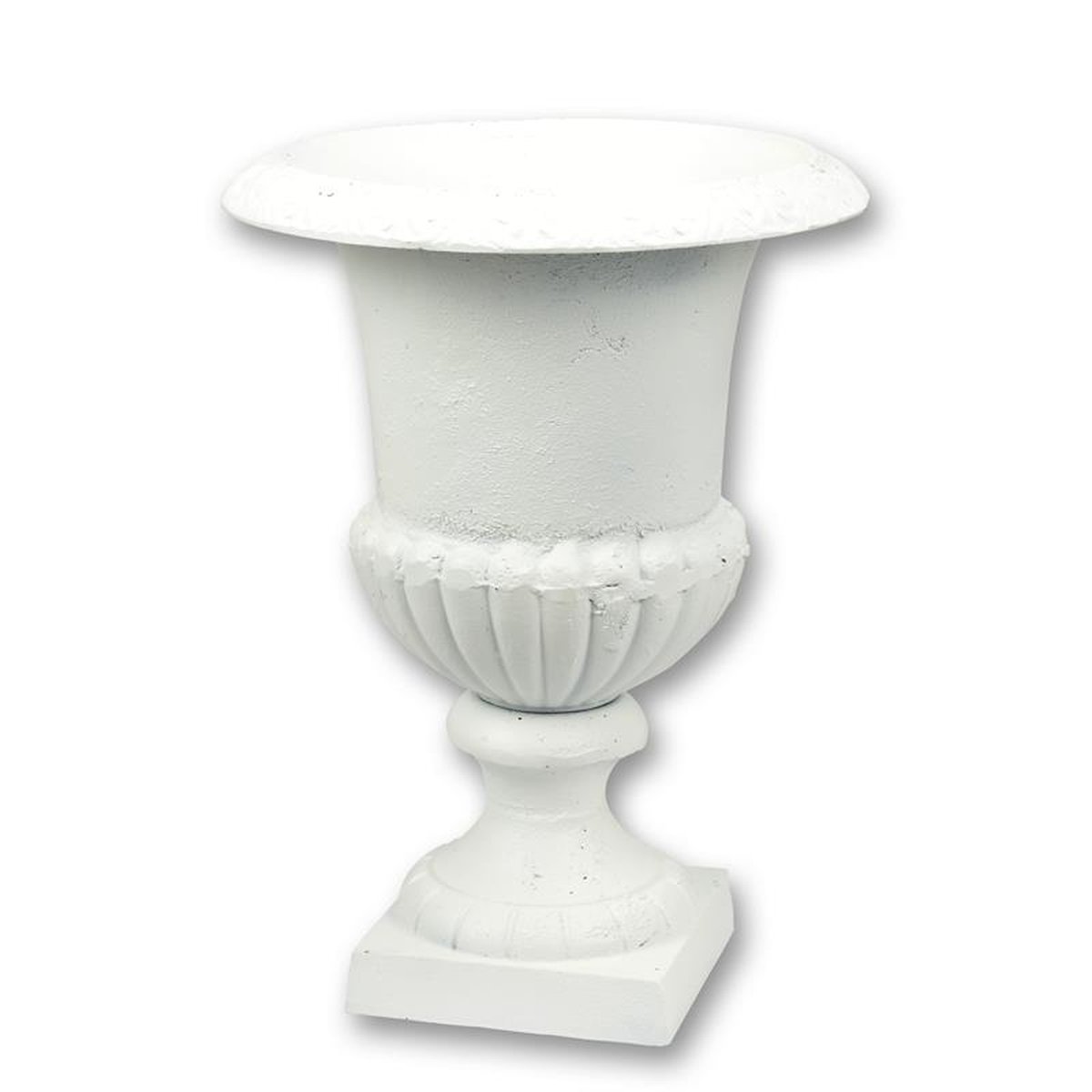 A CAST IRON GARDEN URN - WHITE