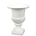 A CAST IRON GARDEN URN - WHITE