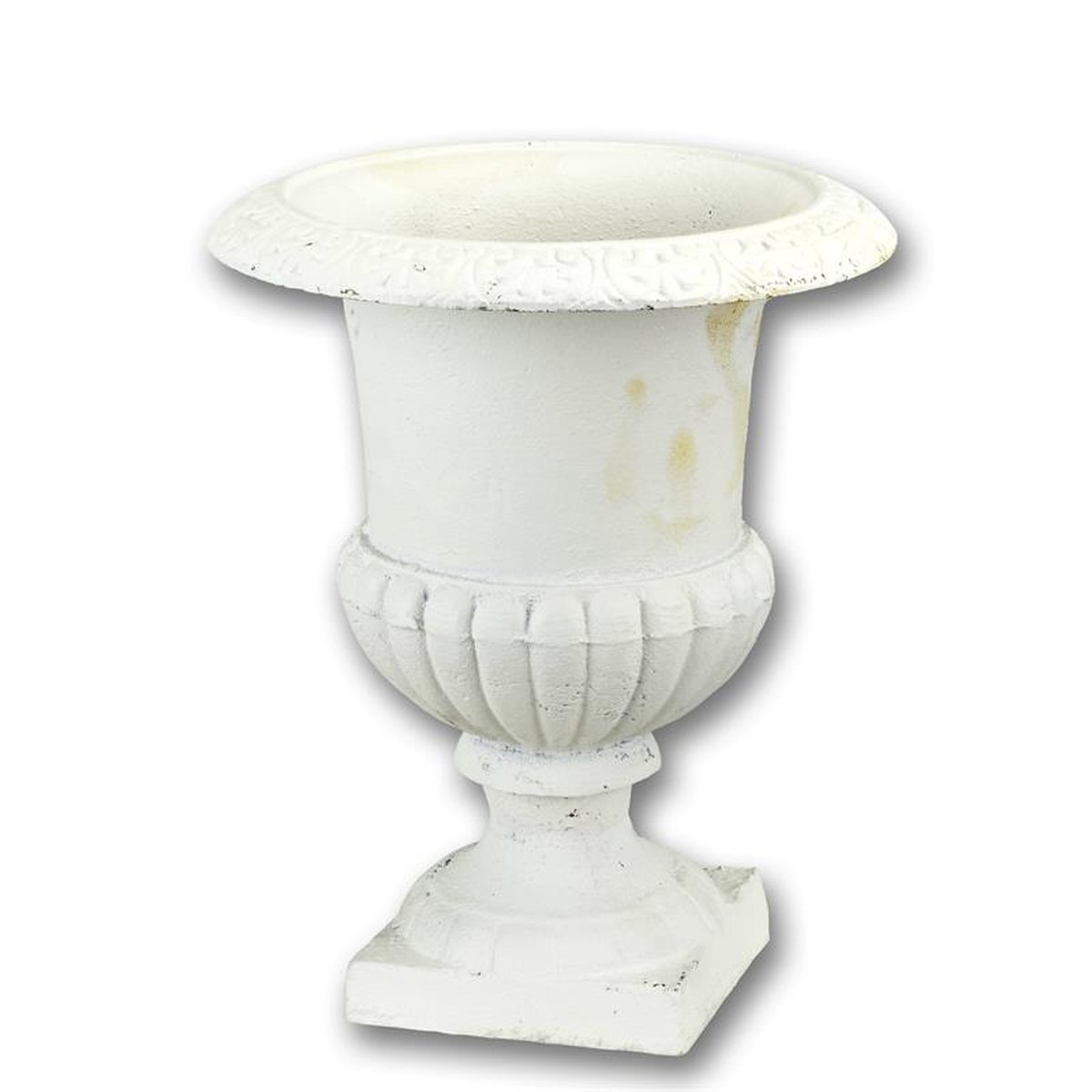 A CAST IRON GARDEN URN - WHITE