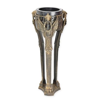 A CAST IRON GRIFFIN MOUNTED PLANTER ON STAND