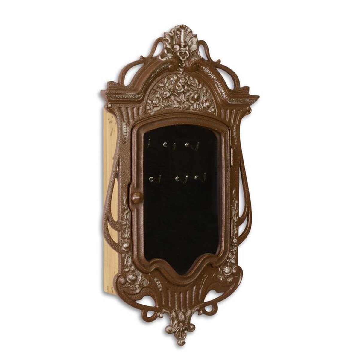 A CAST IRON HANGING KEY CABINET