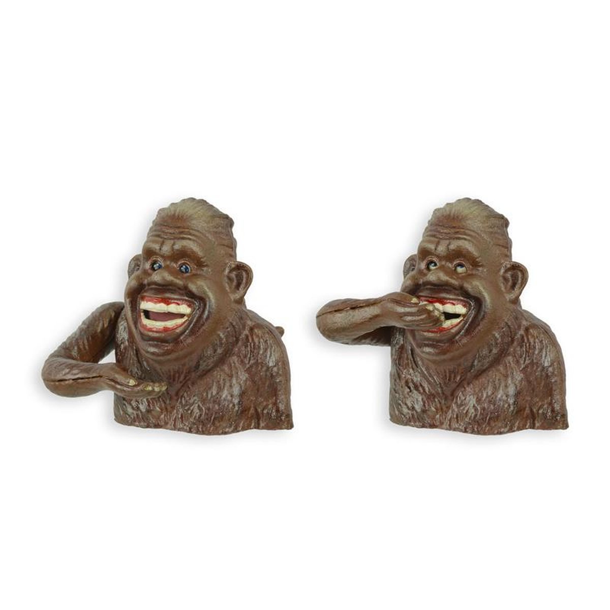 A CAST IRON HAPPY SASQUATCH MECHANICAL MONEY BANK