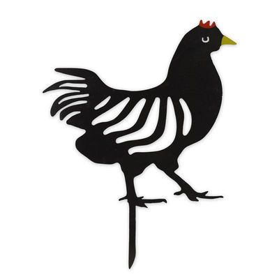 A CAST IRON HEN SILHOUETTE GARDEN STAKE