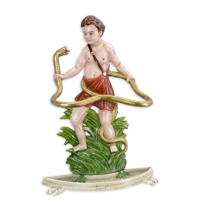 A CAST IRON HERCULES AND SNAKE UMBRELLA STAND
