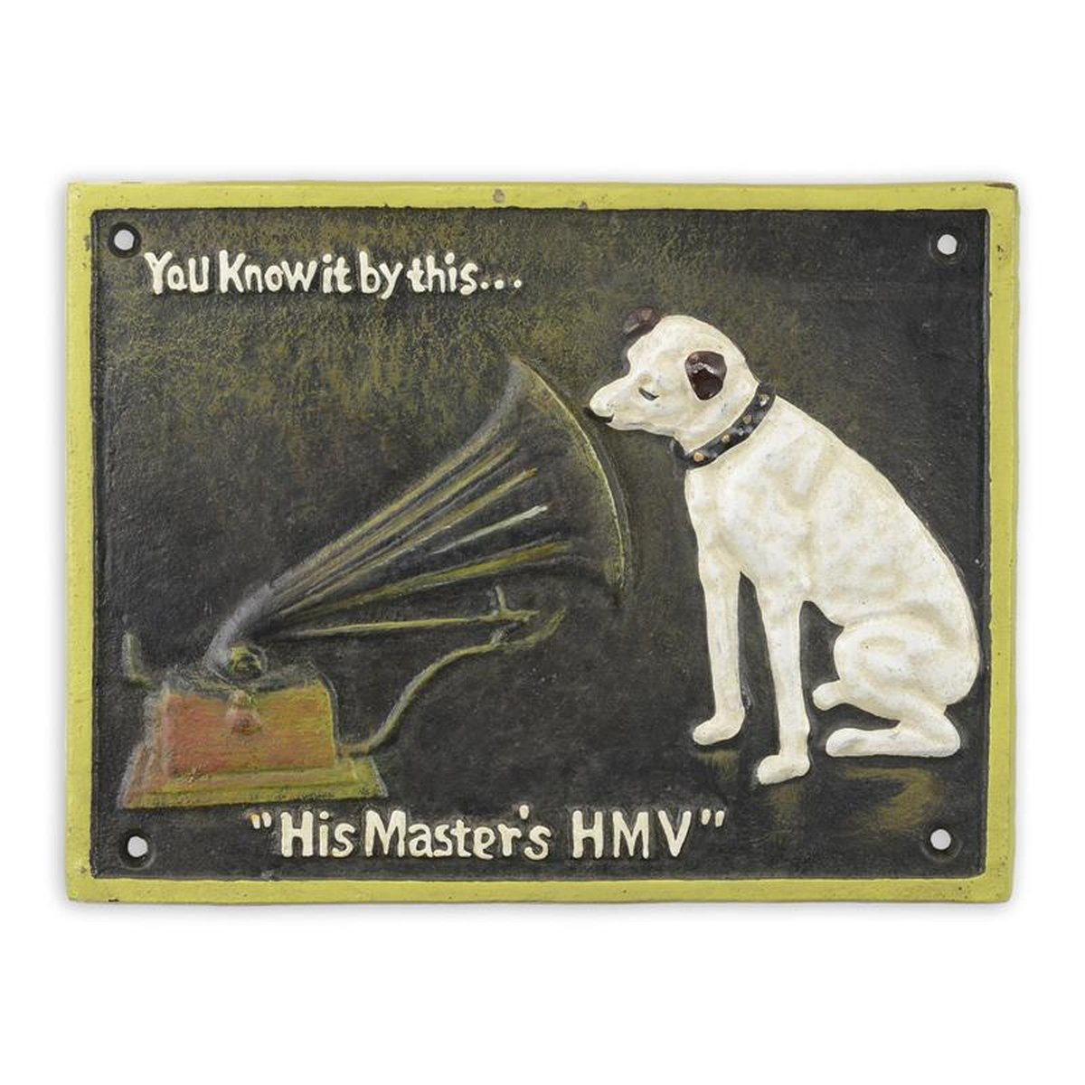 A CAST IRON HIS MASTER'S HMV" PLAQUE"