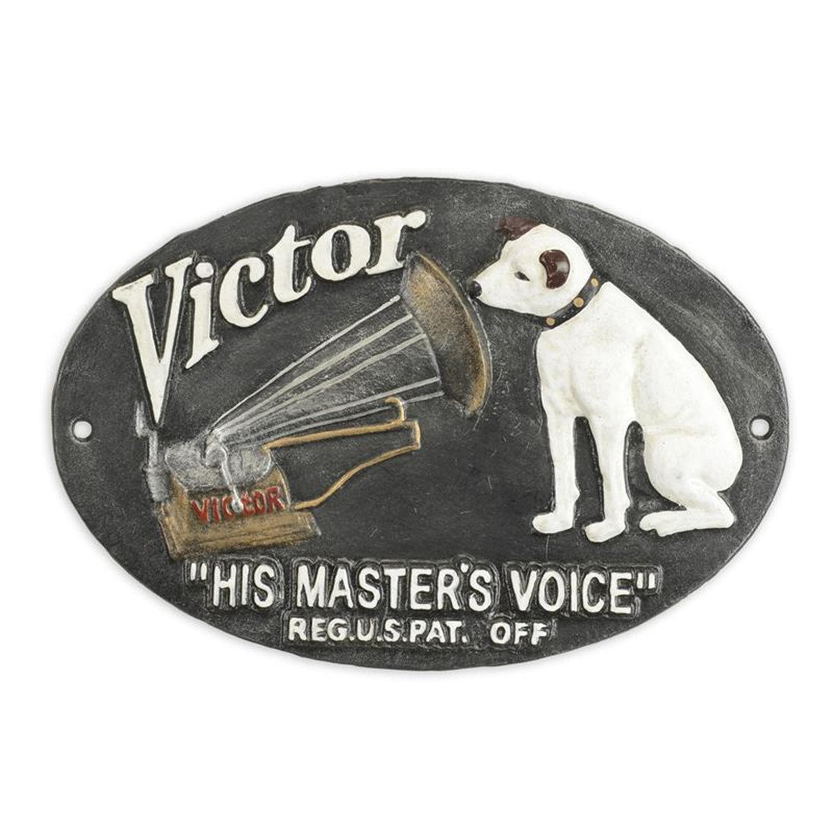 A CAST IRON HIS MASTERS VOICE" PLAQUE"