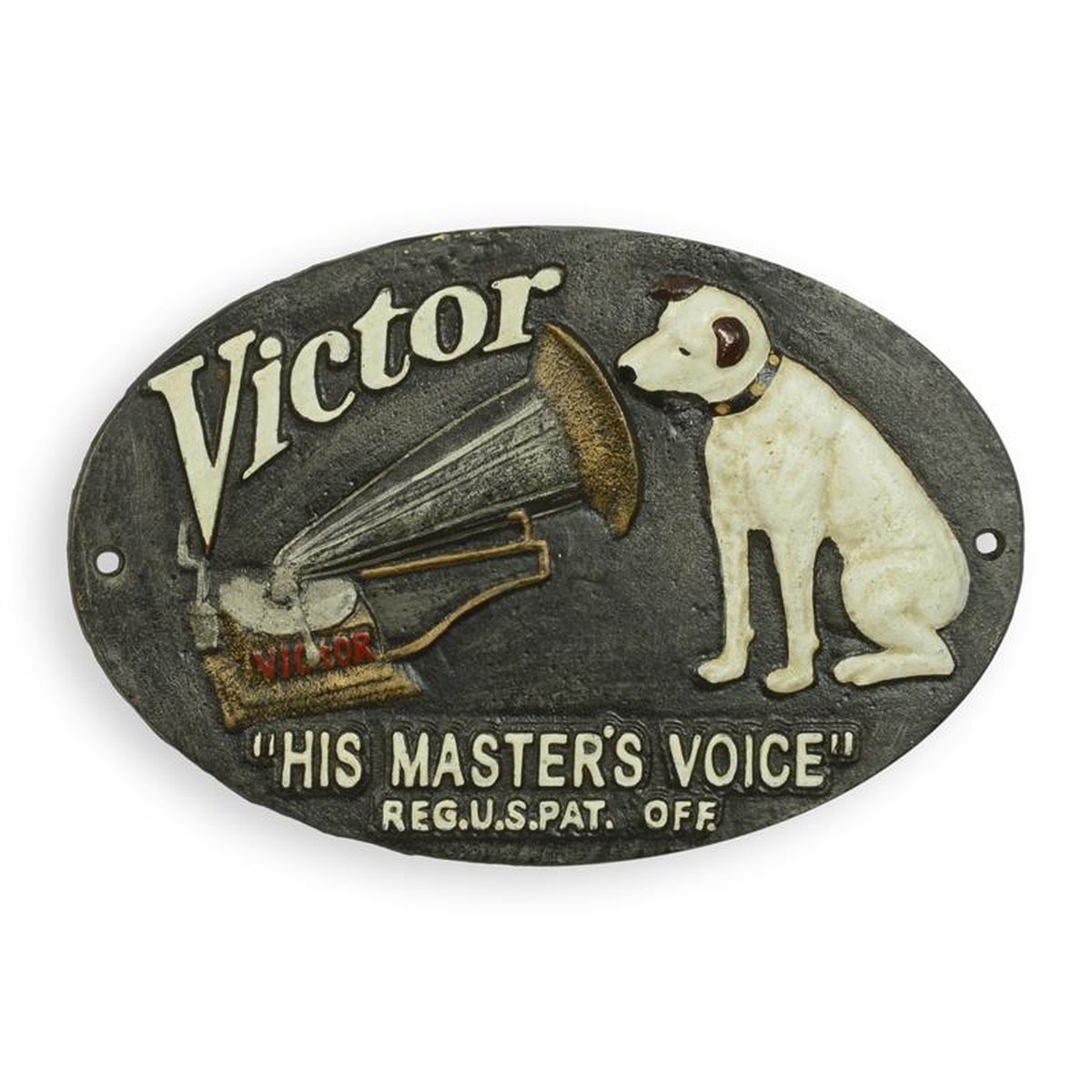 A CAST IRON HIS MASTER'S VOICE" PLAQUE"