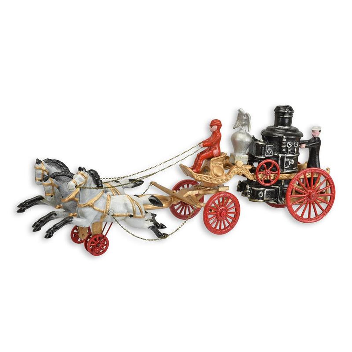 A CAST IRON HORSE DRAWN STEAM PUMPER