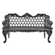 A CAST IRON HORSE SHOE GARDEN BENCH, BLACK