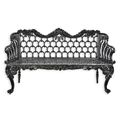 A CAST IRON HORSE SHOE GARDEN BENCH, BLACK