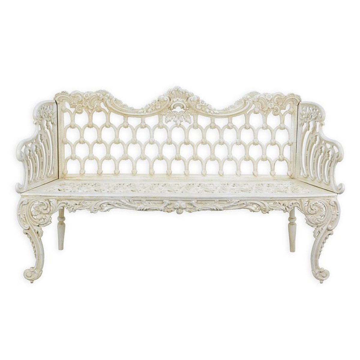 A CAST IRON HORSE SHOE GARDEN BENCH