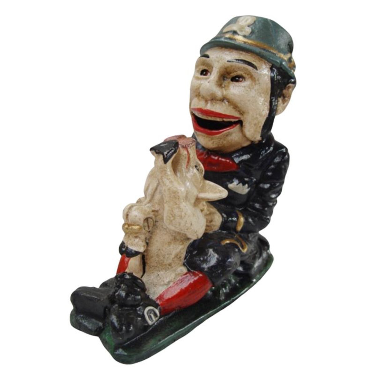 A CAST IRON KICKING PIG MECHANICAL BANK