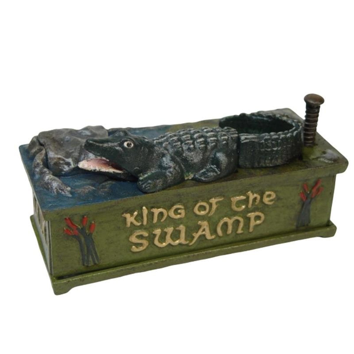 A Cast Iron King of the Swamp Mechanical Bank
