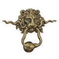 A CAST IRON LION AND SNAKE DOOR KNOCKER