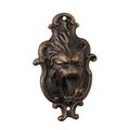 A CAST IRON LION HEAD DOOR KNOCKER
