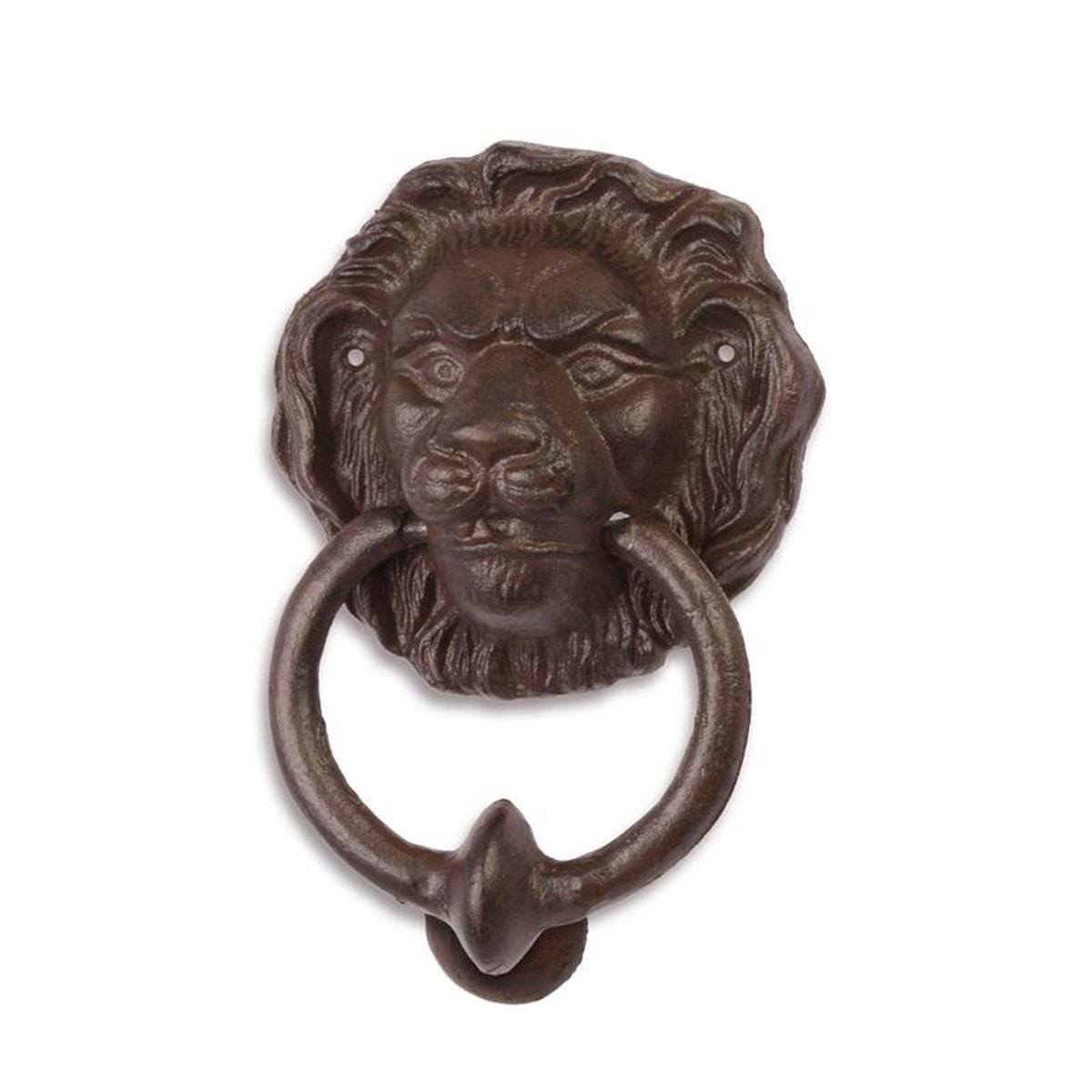 A CAST IRON LION HEAD DOOR KNOCKER