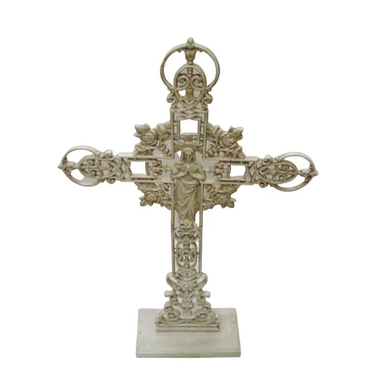 A CAST IRON MARY WITH ROSES" CROSS"