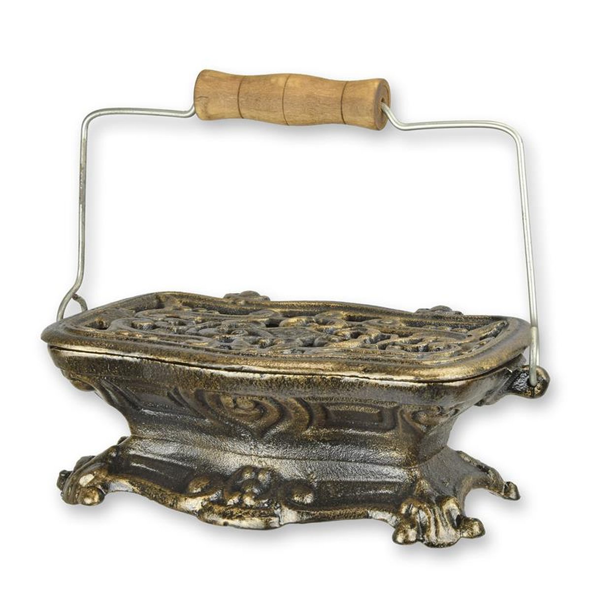 A CAST IRON MINIATURE STOVE